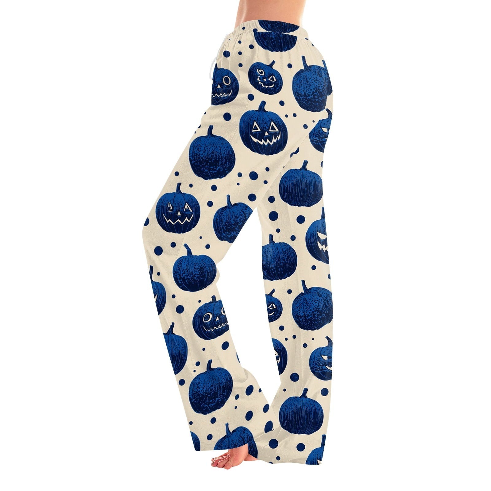 Fabrcox Halloween Womans Pajama Pants Ghost Pumpkin Candy Sleep Pants Women Fall Winter Festival Soft Lounge Pants for Women Khaki S
