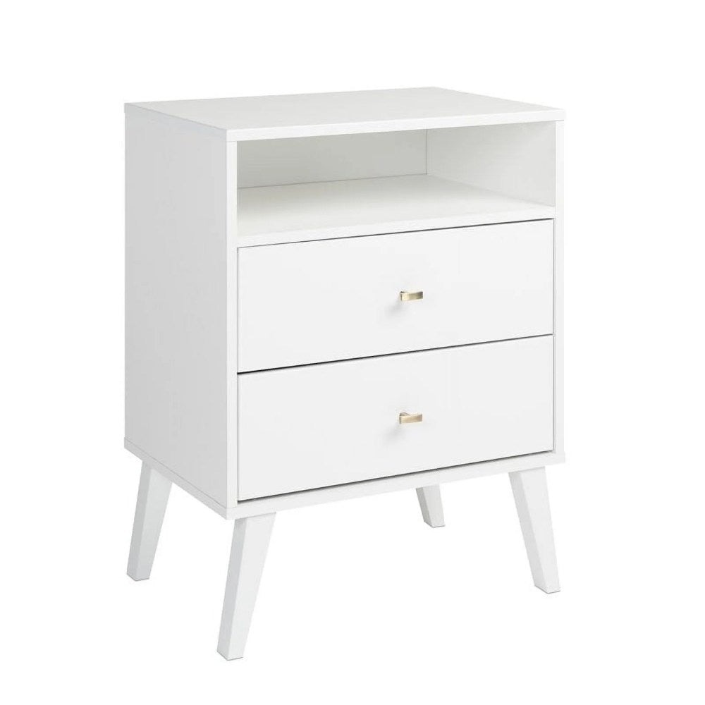 Prepac Milo 2-Drawer Tall Nightstand With Open Shelf, White