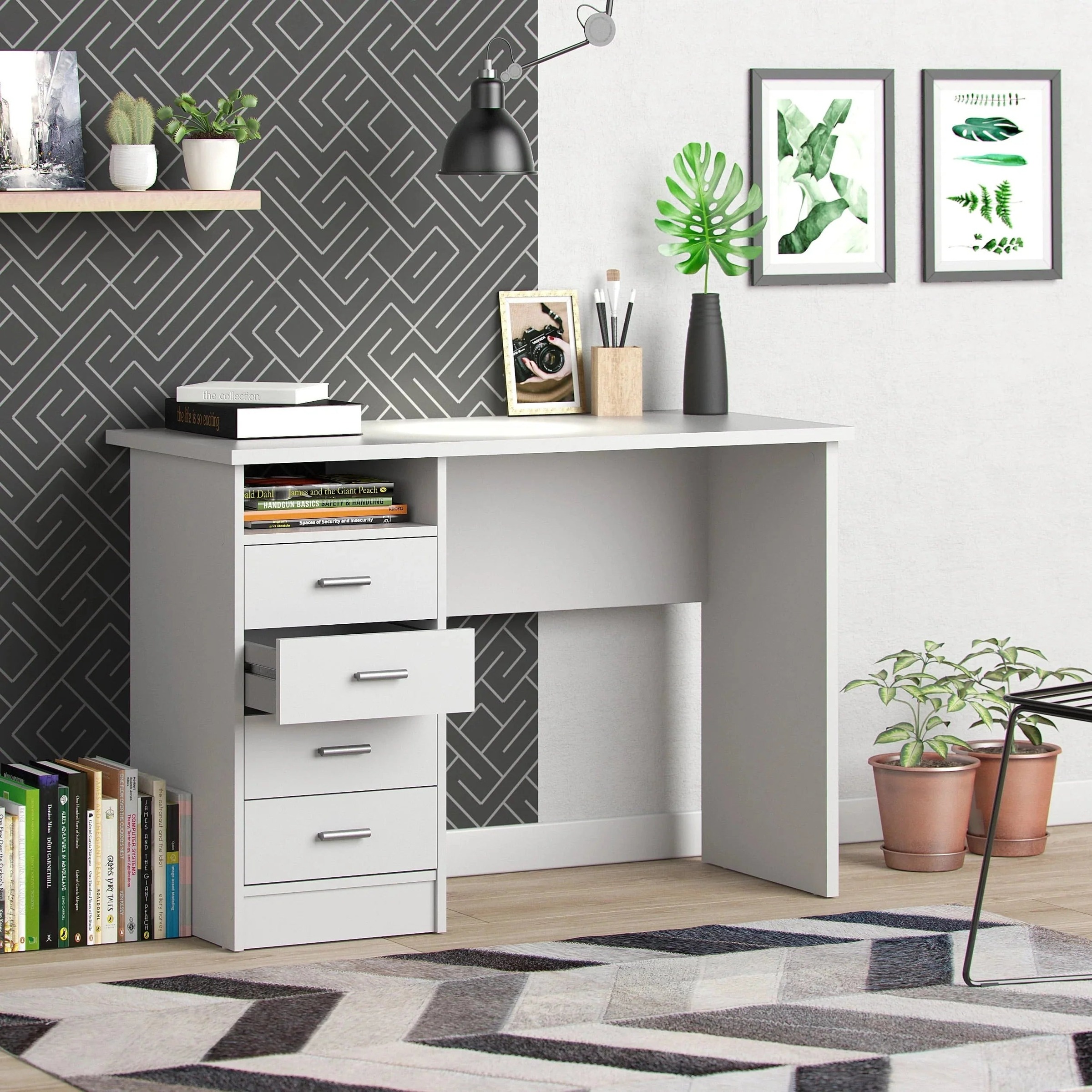 Warner Desk With 4 Drawers, White