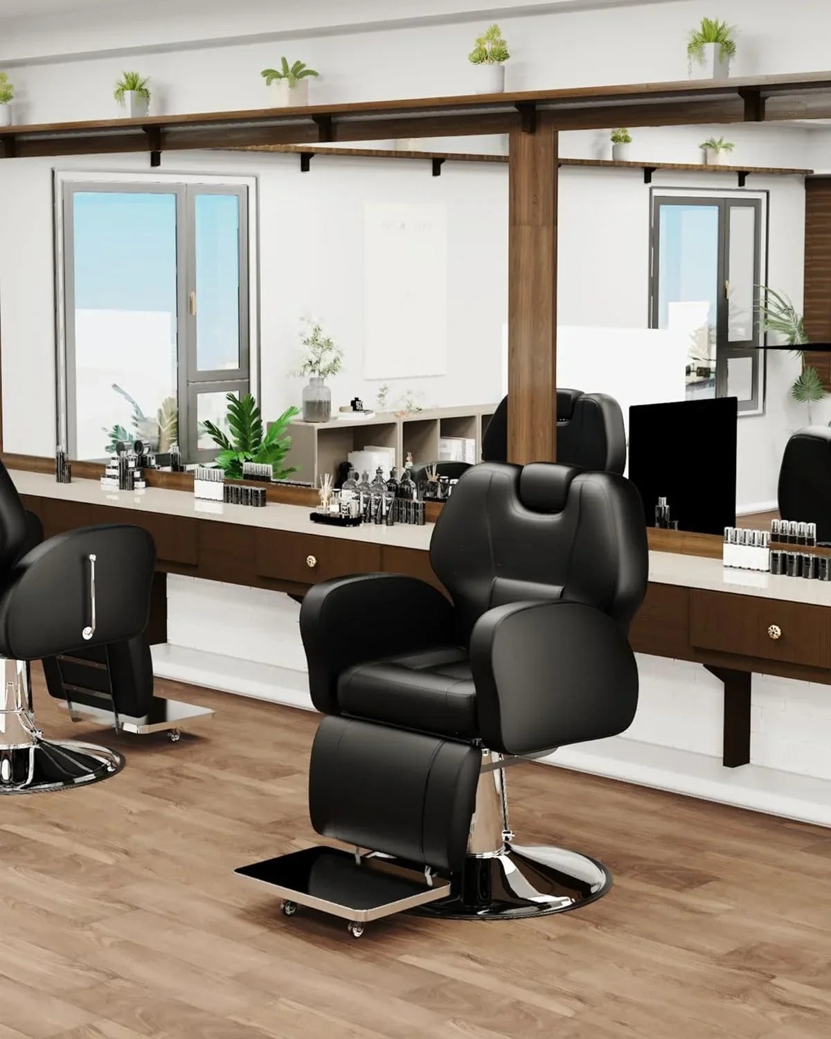 Baasha Reclining Barber Chair, 165 Degree, Heavy-Duty Steel Frame, Black