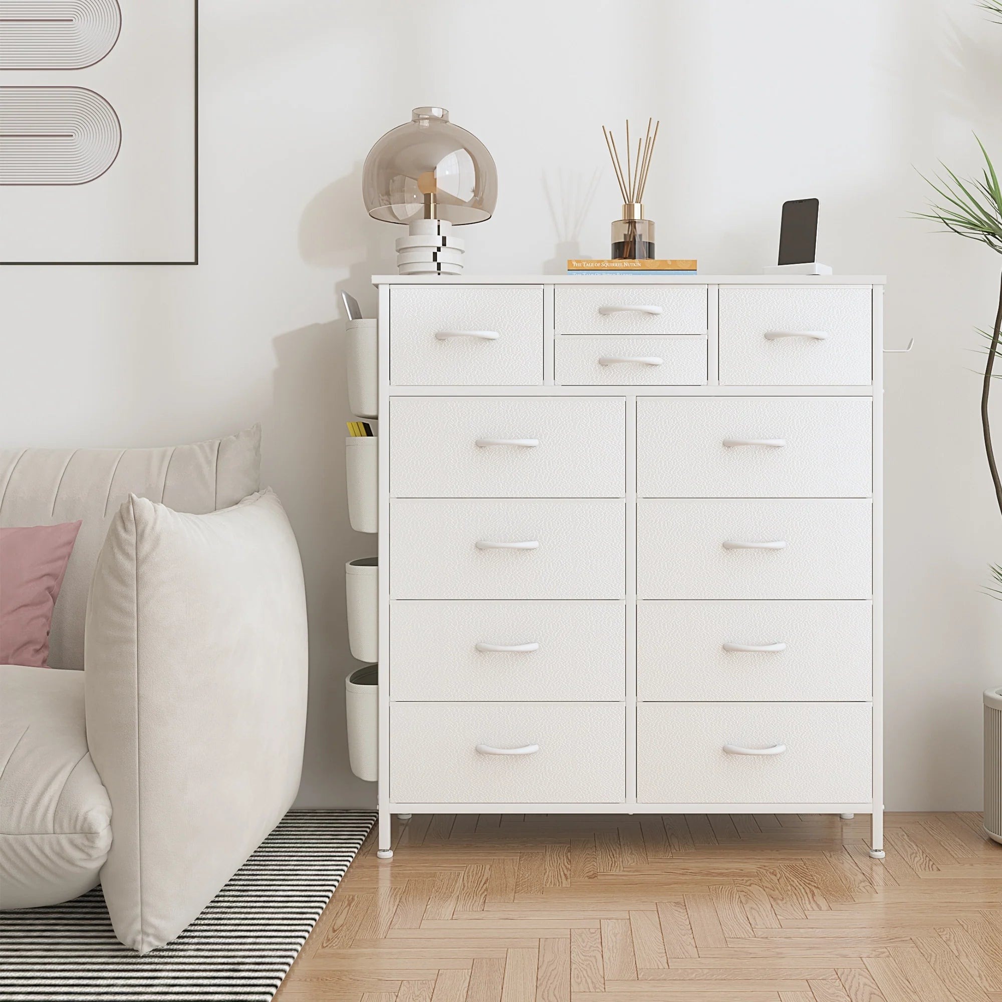 12-Drawer Fabric Dresser With Wood Top And Metal Frame