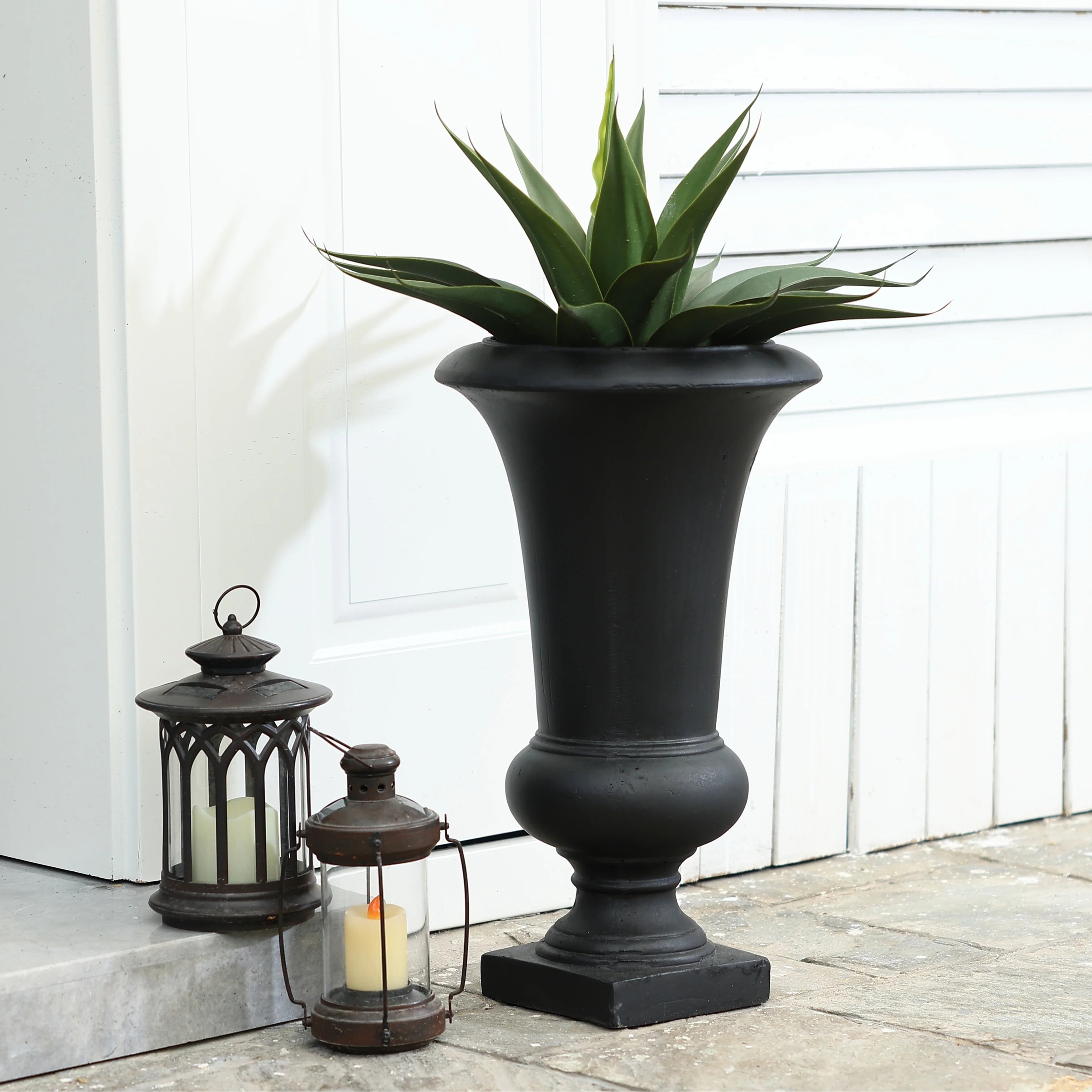 Handmade Fiber Stone Urn Planter Pot, 22.75 in Tall x 13.13 in Diameter