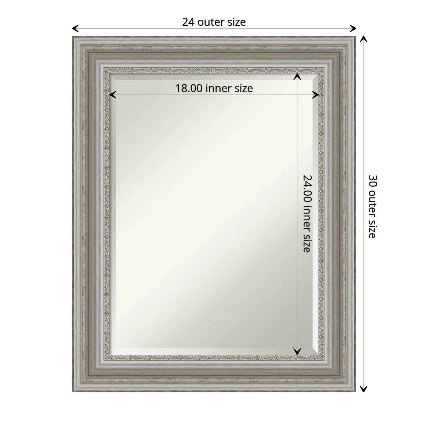 Silver Beveled Decorative Bathroom Wall Mirror - 3-Inch Wide Frame