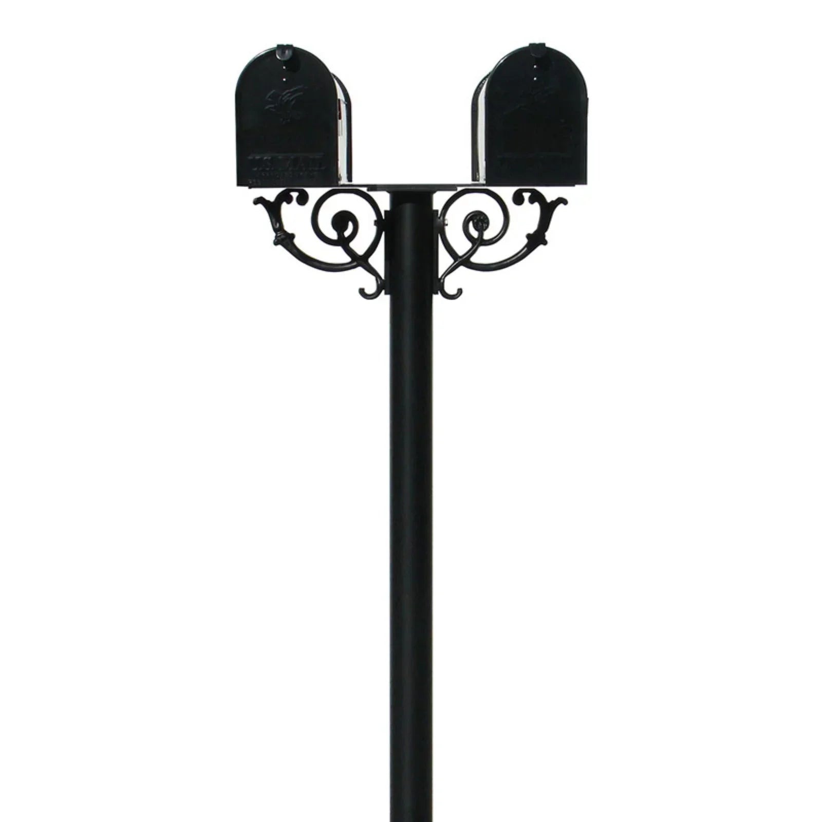 QualArc Hanford Twin Mailbox Post System With Scroll Supports, Black, 69 x 22 x 19 in - HPWS2-000-E1