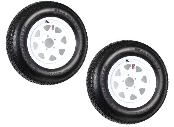 Trailer Tires On Rims ST205/75D15 Load Range C 5 Hole White Spoke - 2-Pack