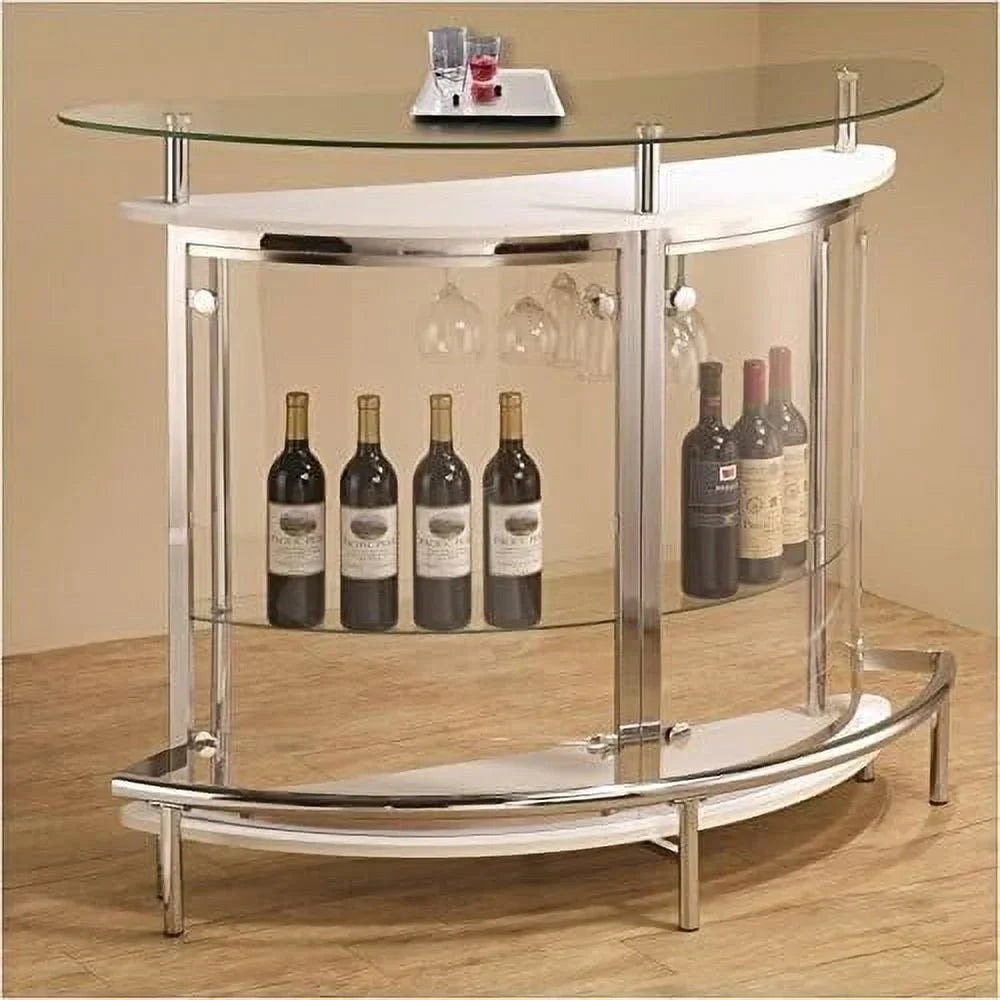 FJU Metal Contemporary Home Bar Unit With Clear Acrylic Front, White