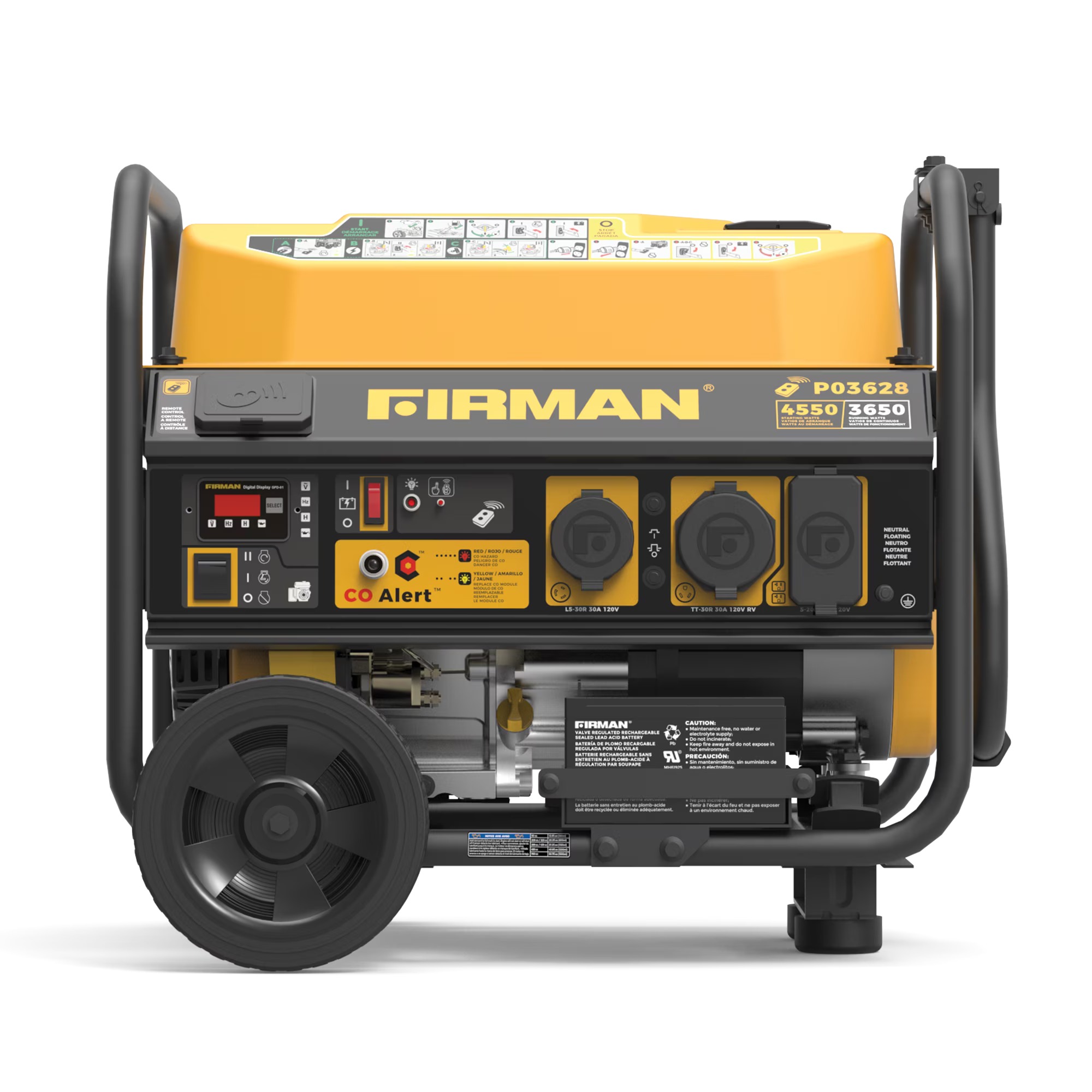 FIRMAN Portable Gas Generator 4550/3650 Watt, Remote Start And CO Alert - P03628