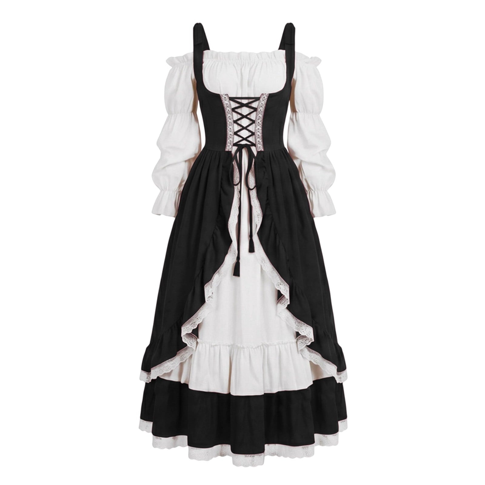 Kinrui Renaissance Costume Women Vintage Medieval Victorian Dress Tie Knot Corset Ren Faire Maid Fairy Cosplay Princess Dresses Blue 3XL