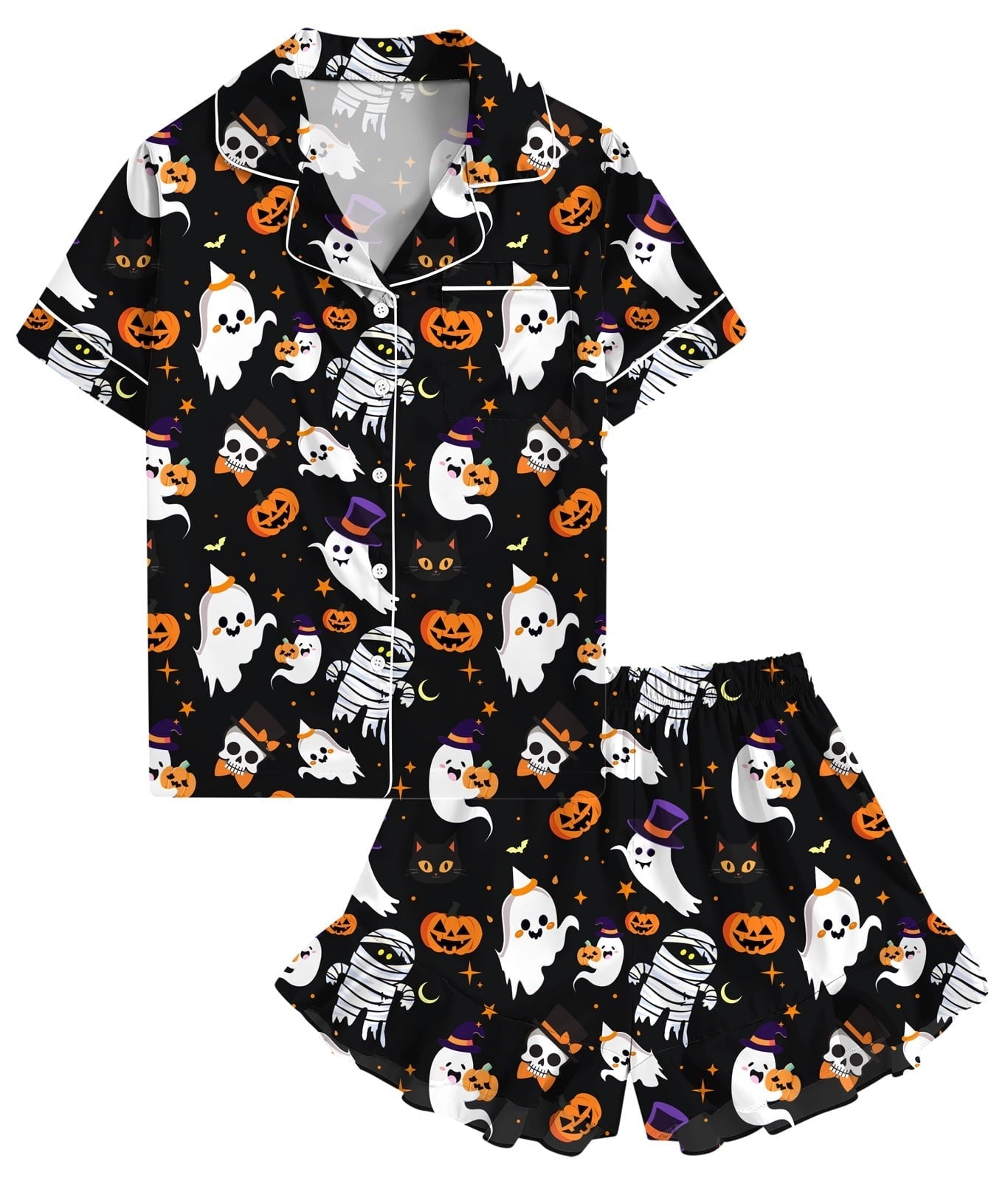 Aideaone Girls Satin Pajama Set Short Sleeve Button Down Silk Sleepwear 2 Piece Summer Loungewear for Child Girl 6-14Y