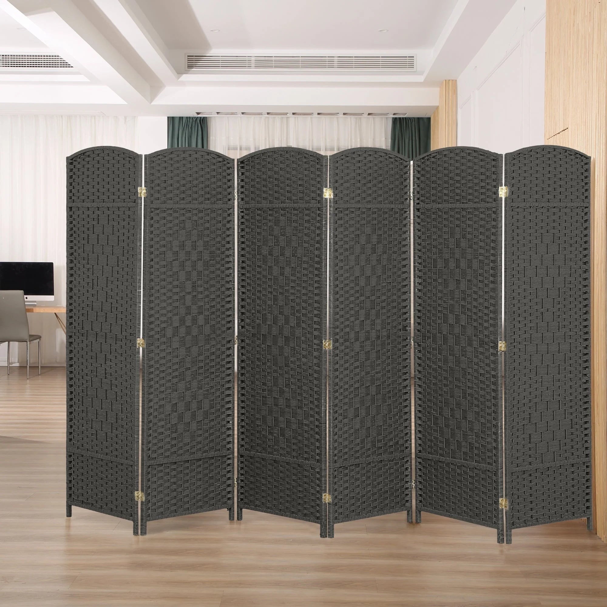 Freestanding Folding Woven Fiber Room Divider Privacy Screen - 6 Ft Tall