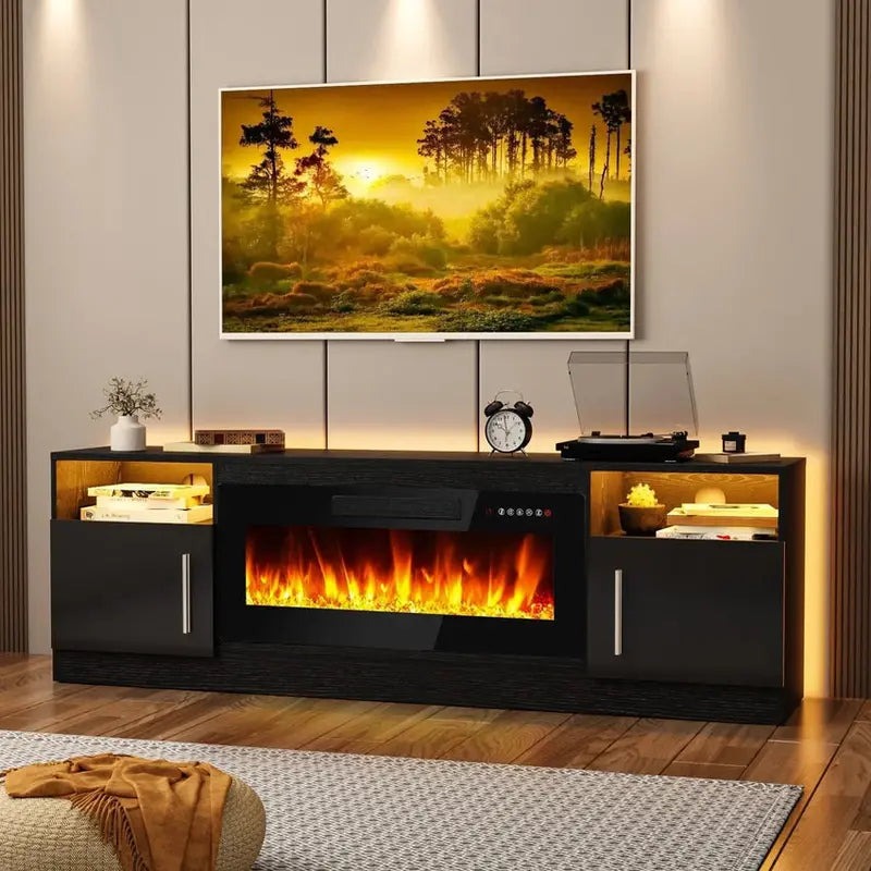 Bossin 70in Fireplace TV Stand With 16-Color LED Lighting