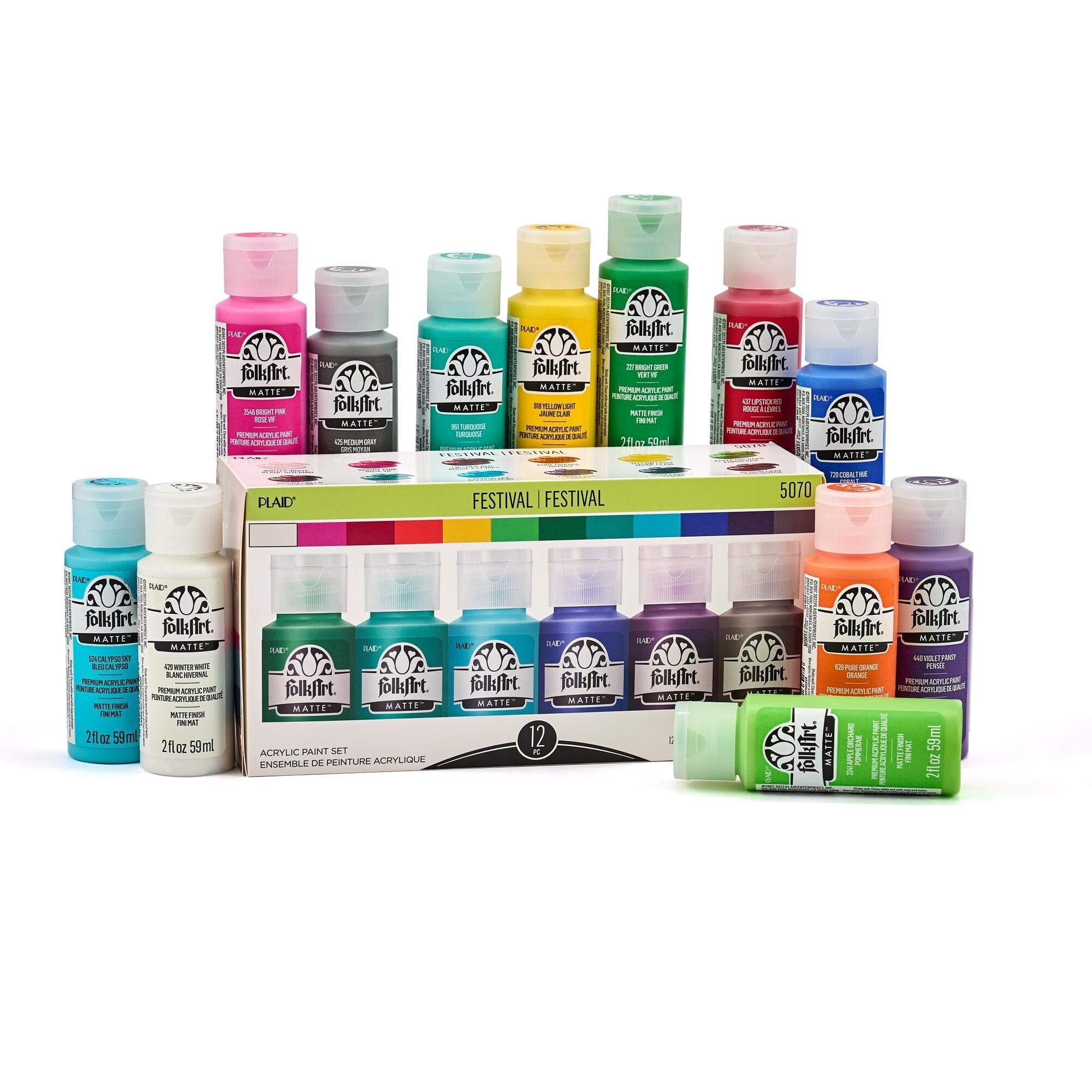 FolkArt 5070E Acrylic Craft Paint Set, Matte Finish, Festival, Set of 12, 24 fl oz