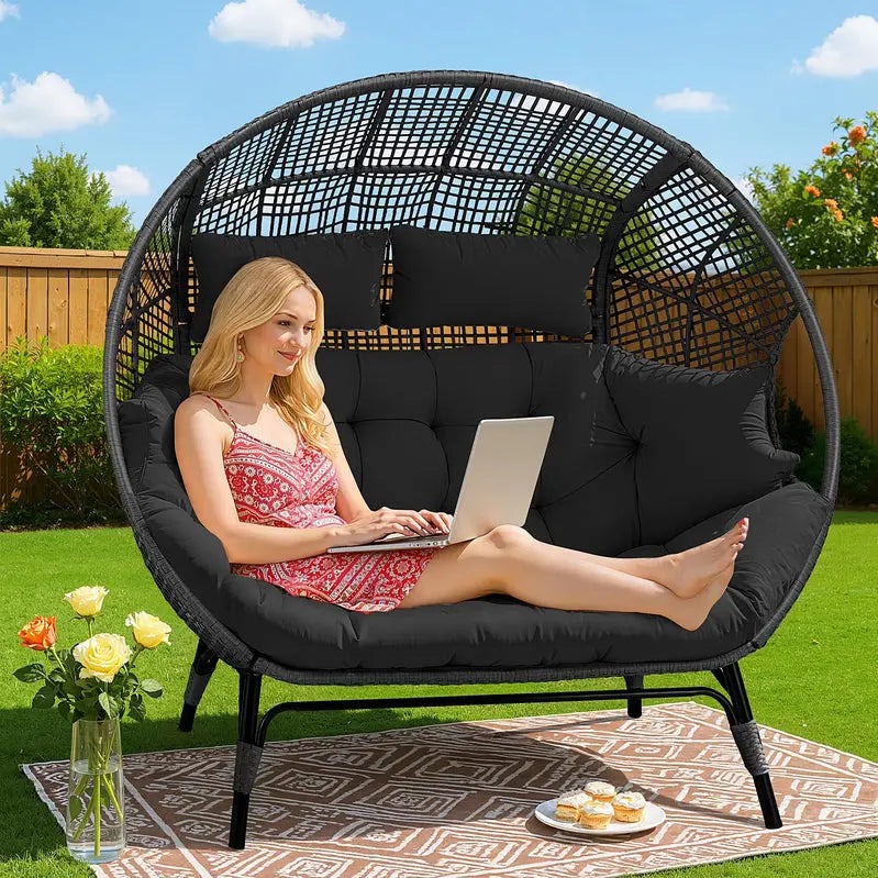 Radiata Double Egg Chair For 2 Person With Thick Cushions, 680 Lbs Capacity