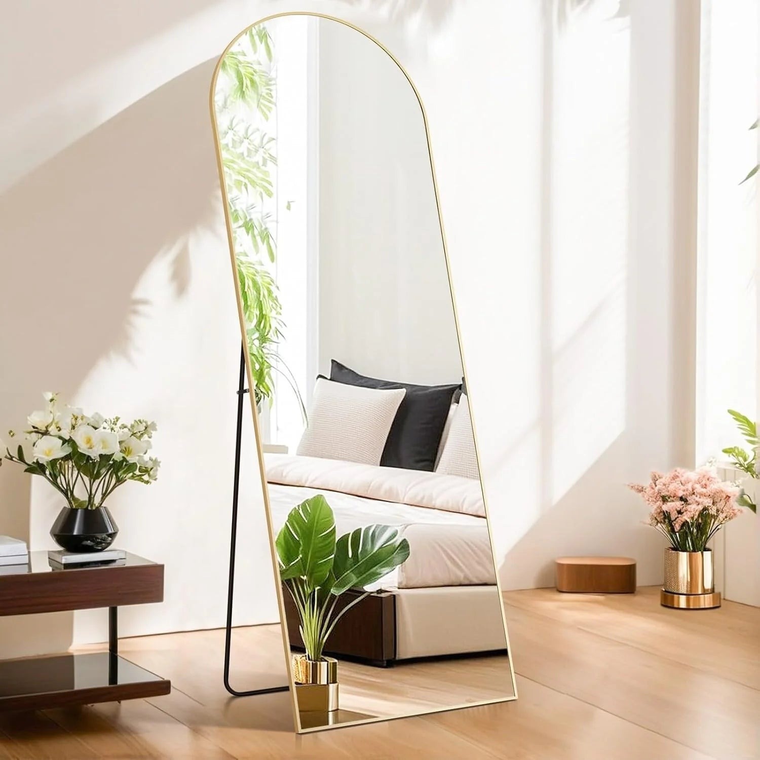 Full-Length Arched Floor Mirror, 64in H x 21in W, Aluminum Alloy Frame