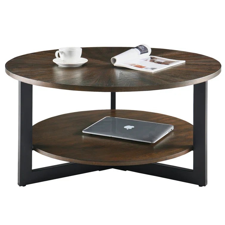 Round Coffee Table With Storage Shelf - 33.5 in