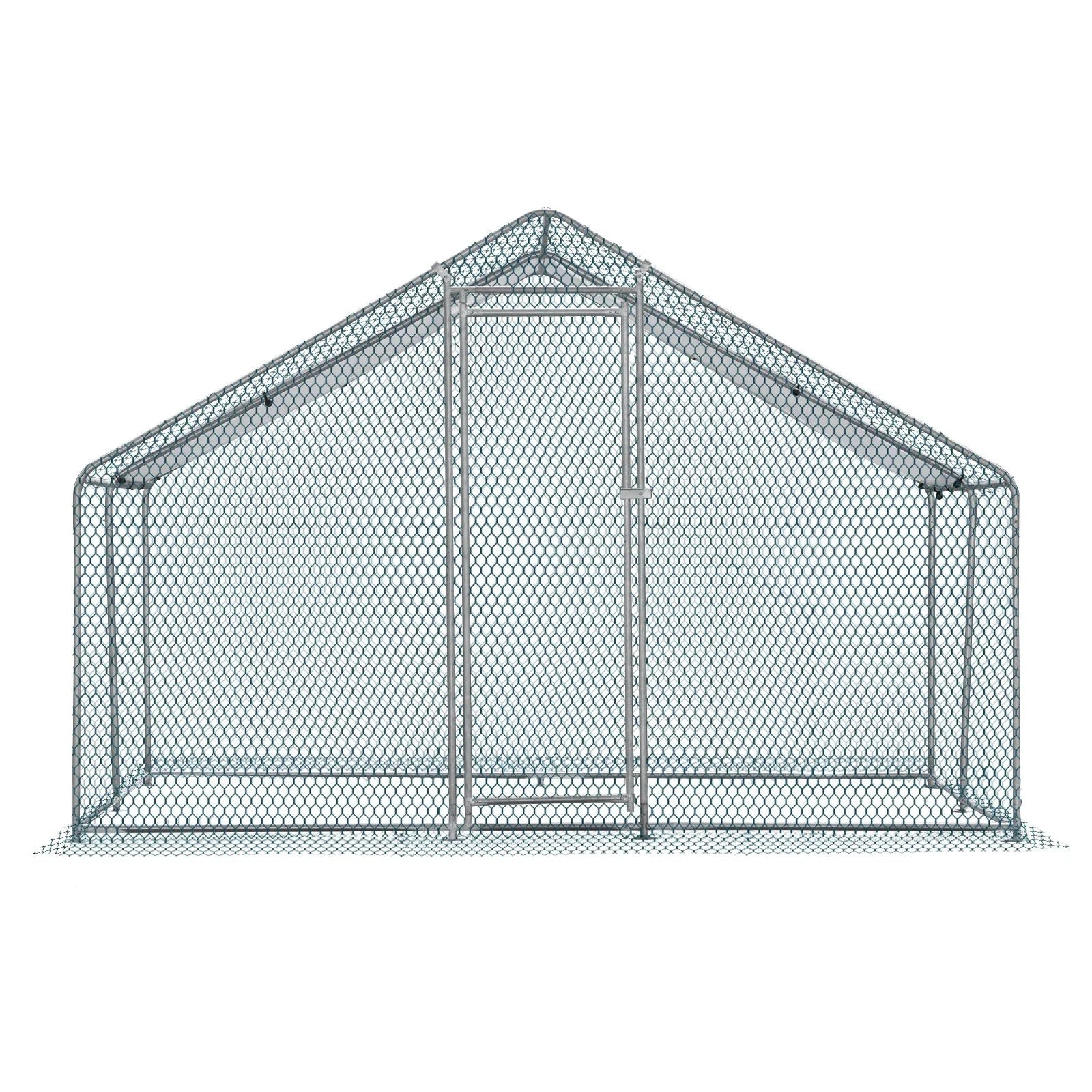 10 x 10 ft Metal Chicken Coop Walk-In Poultry Cage With Waterproof Cover