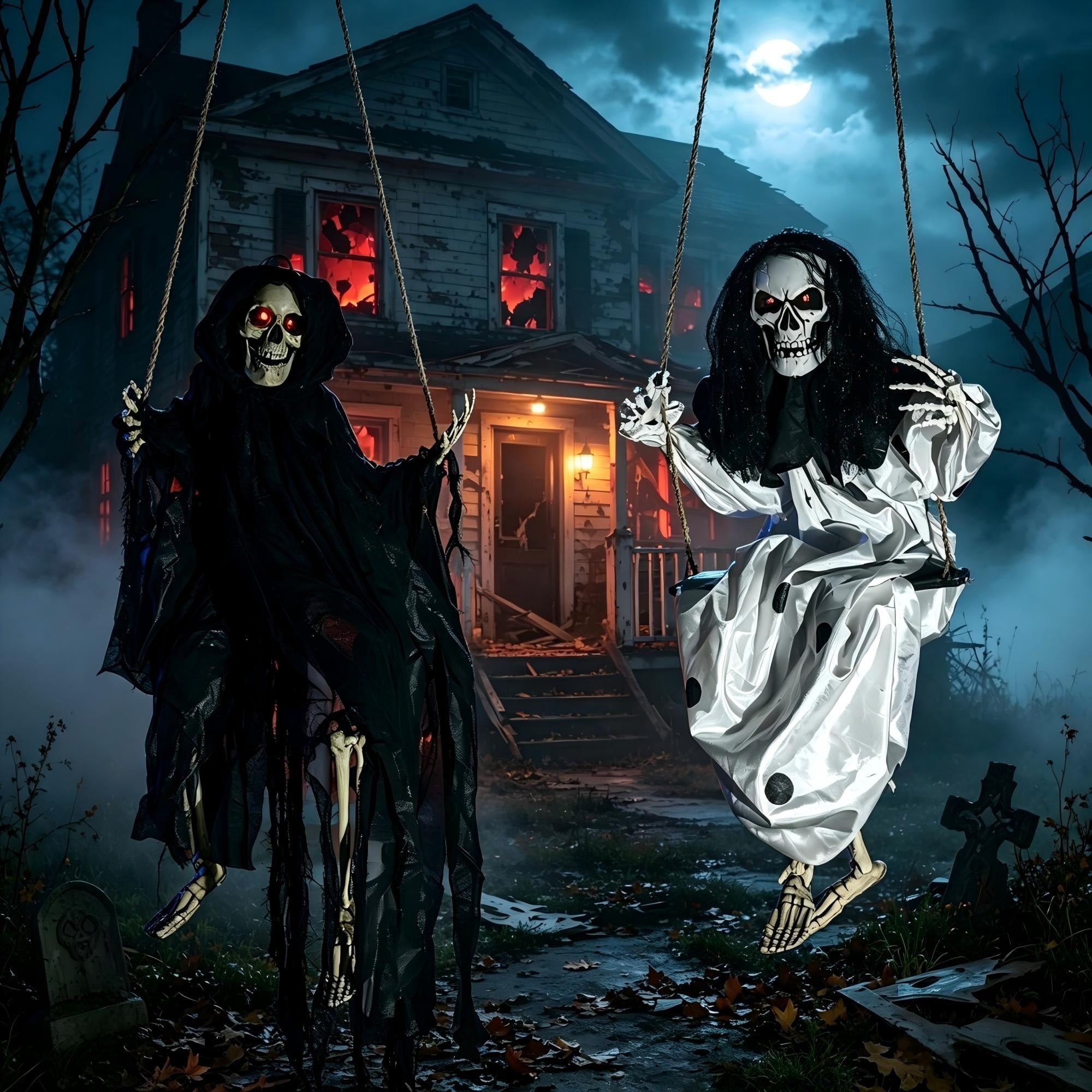 Joyfy 2 Packs Halloween Decorations Outdoor Hanging Ghosts, Light Up 3.9ft Witch and 3ft Pumpkin Face Creepy Decorations for Halloween Hanging Decorations Indoor Outdoor Yard