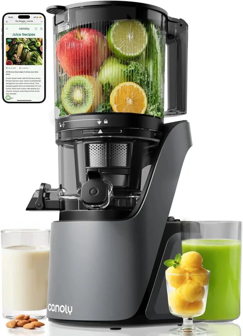 Canoly Cold-Press Juicer 6-Inch Wide Feed Chute, 3-Strainer System, 250 Watts - C16