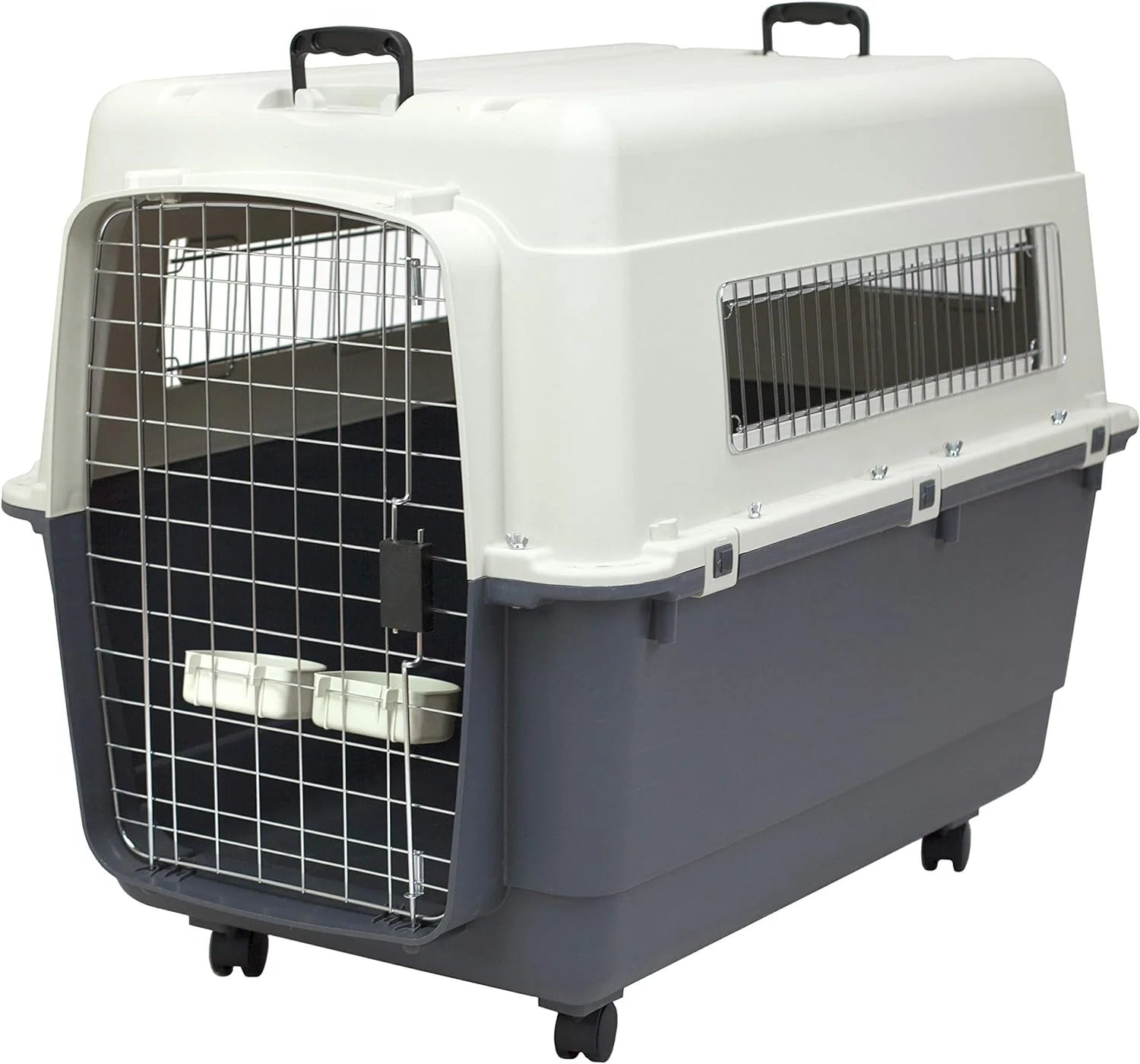SportPet Designs Plastic Airline Approved Rolling Dog Kennel With Wire Door, XXX-Large, Gray, 48in L x 32in W x 36in H