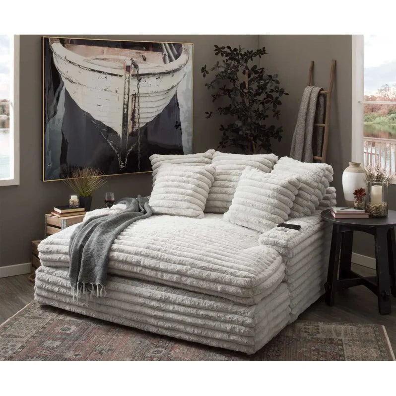 Nestle Corduroy Chaise Lounge With Dual Cupholders And USB Ports