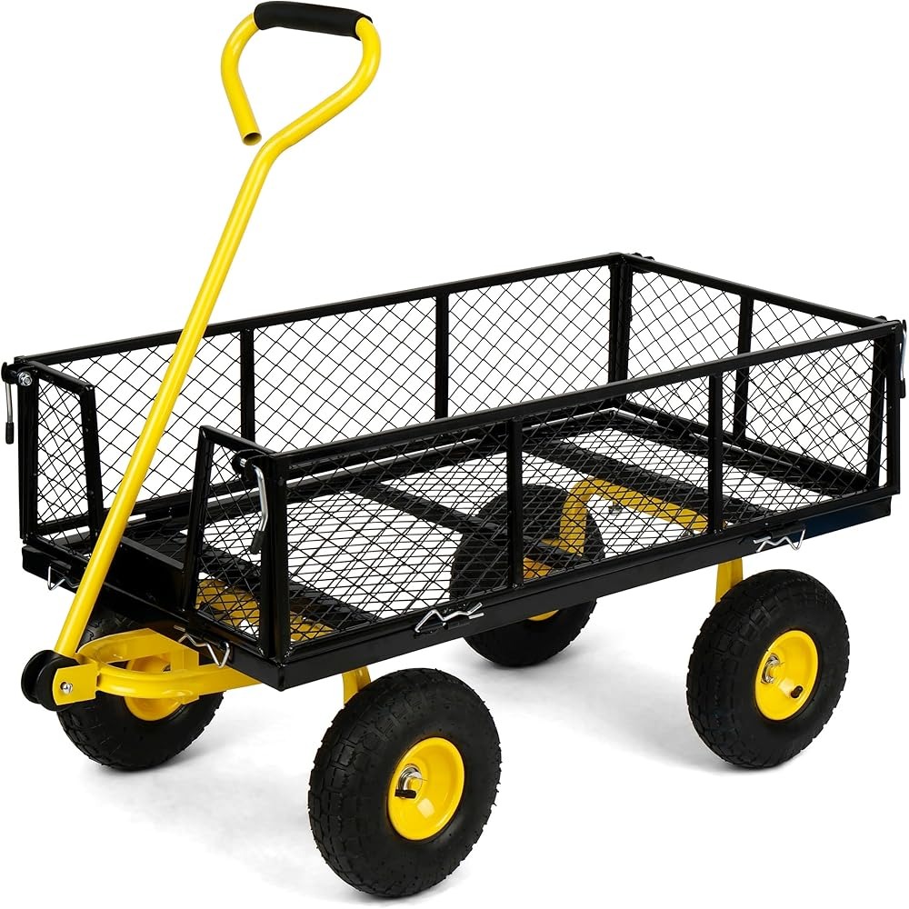 Simpli-Magic Heavy Duty Mesh Steel Garden Cart, 1100 Lbs Capacity With Removable Sides And Large Wheels