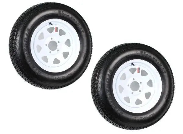 Trailer Tire & Wheel Combo ST205/75D15 Load Range C White Spoke Rims 2-Pack