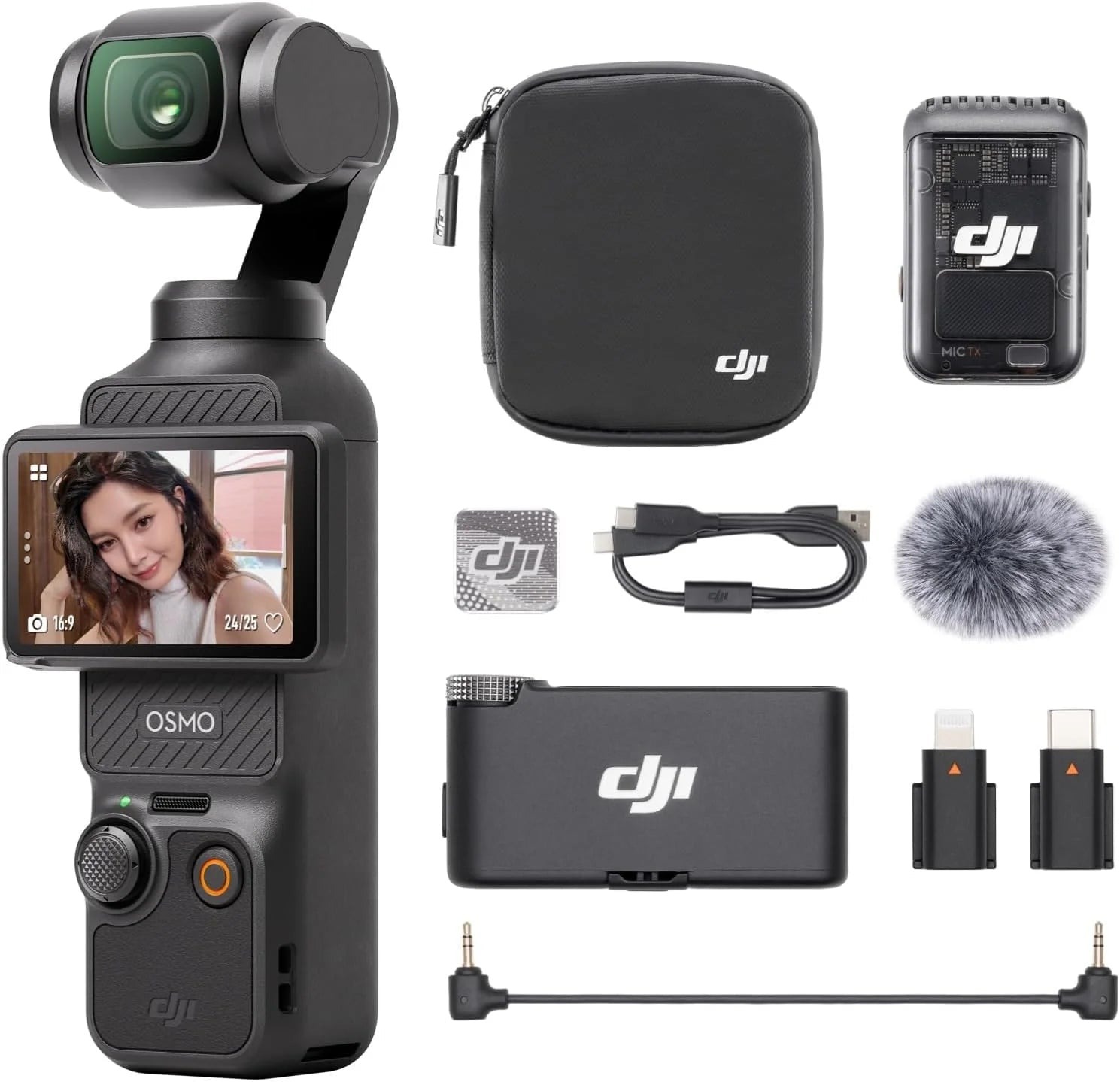 DJI Osmo Pocket 3 Audio Bundle Vlog Camera With Mic 2 1 TX + 1 RX, 1 Inch CMOS, 4K/240 IPS, 3-Axis Stabilization - 6937224165571