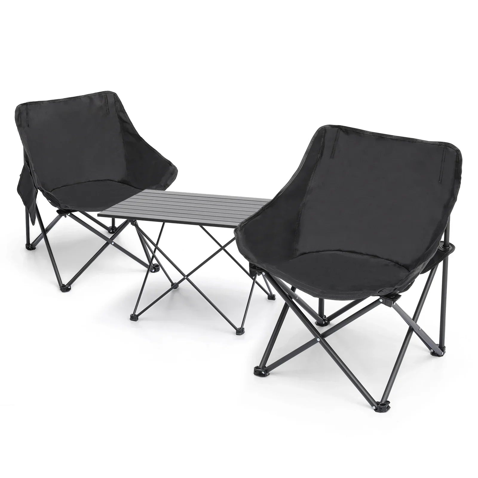 MADOG 3-Piece Folding Camping Table And Chairs Set, Black, Table 26.5 x 18.5 x 16.0 in, Chair 17.0 x 17.0 x 27.0 in