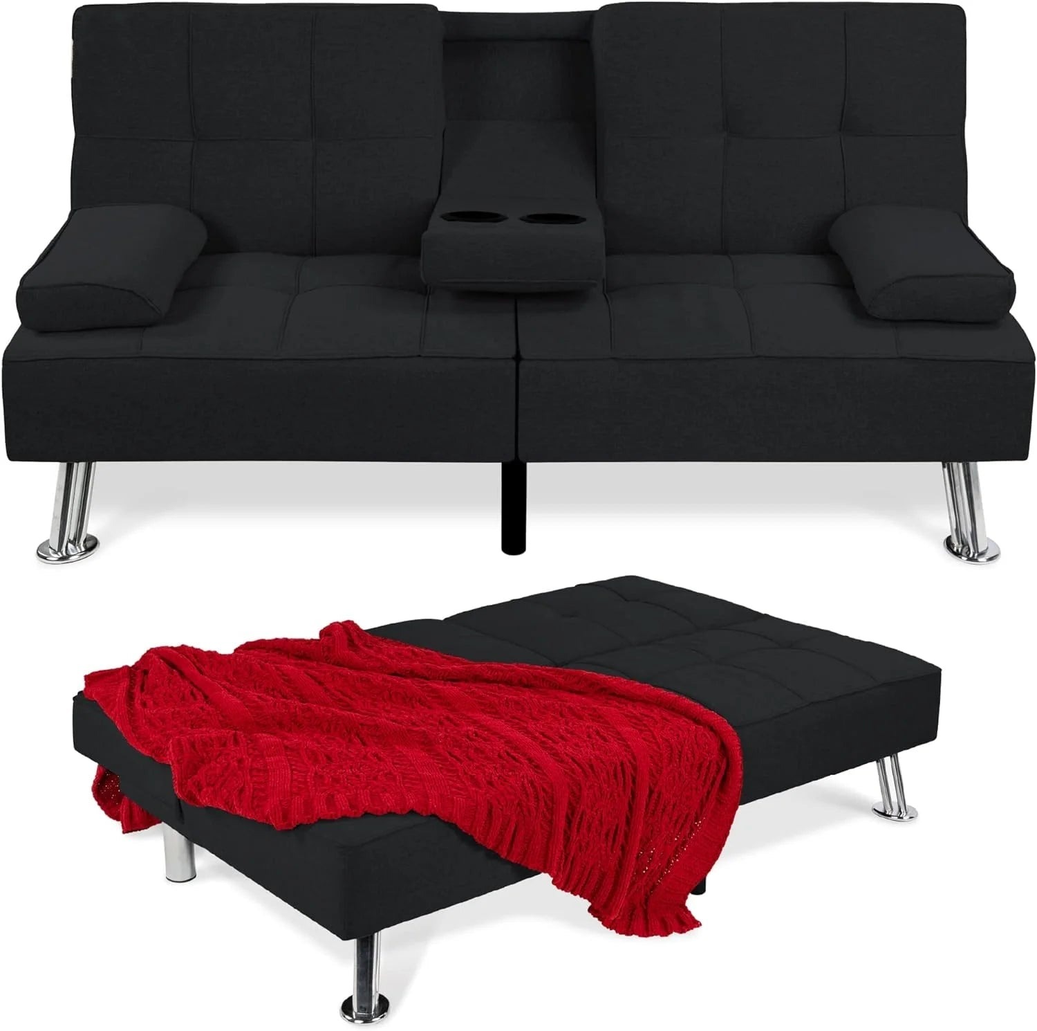 Best Choice Products Linen Upholstered Convertible Folding Futon Sofa Bed, Gray, 65.25in x 32in x 29in, 500 lbs