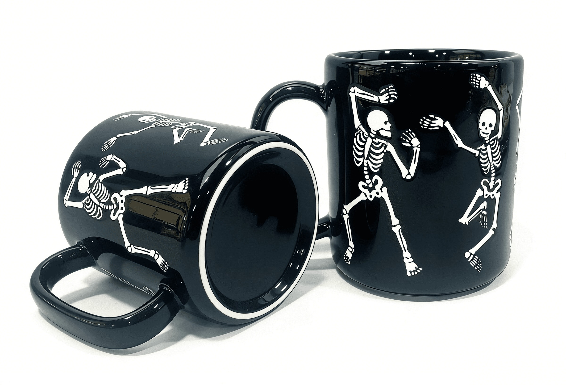 Way To Celebrate Halloween Black Dancing Skeleton Stoneware Mug Set, 2-Pack, 18.7 oz