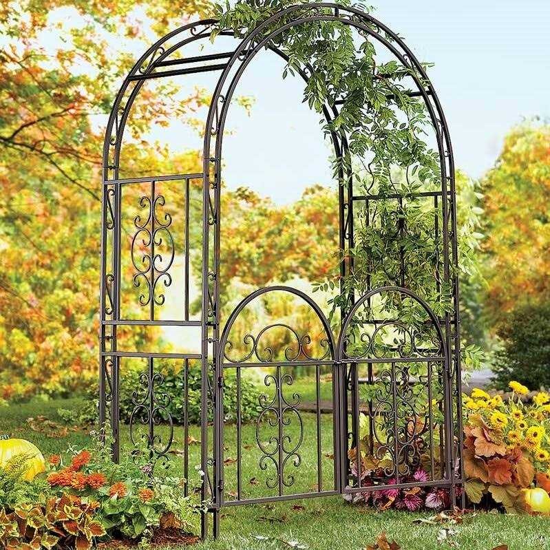 Plow Hearth Iron Gunmetal Garden Arbor With Gate, 53in W x 23in D x 84in H - Montebello