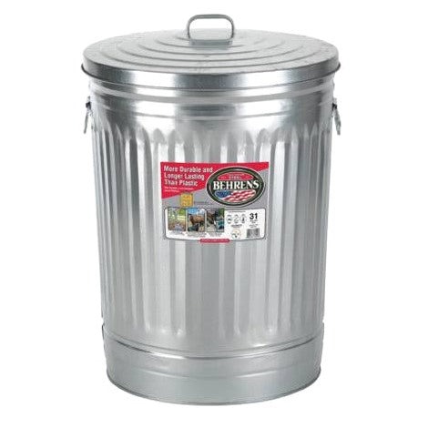 Behrens Galvanized Steel Trash Can With Lid, Silver, 31 Gal
