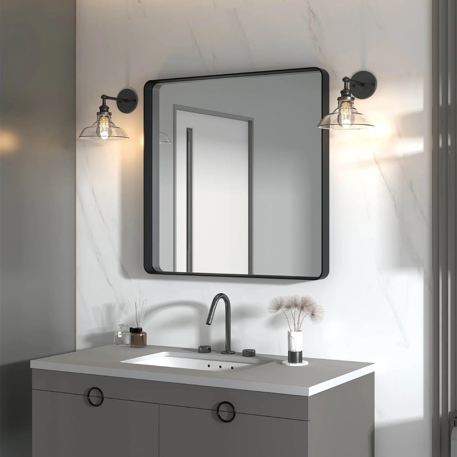 Aluminum Alloy Rounded Corner Wall Vanity Mirror