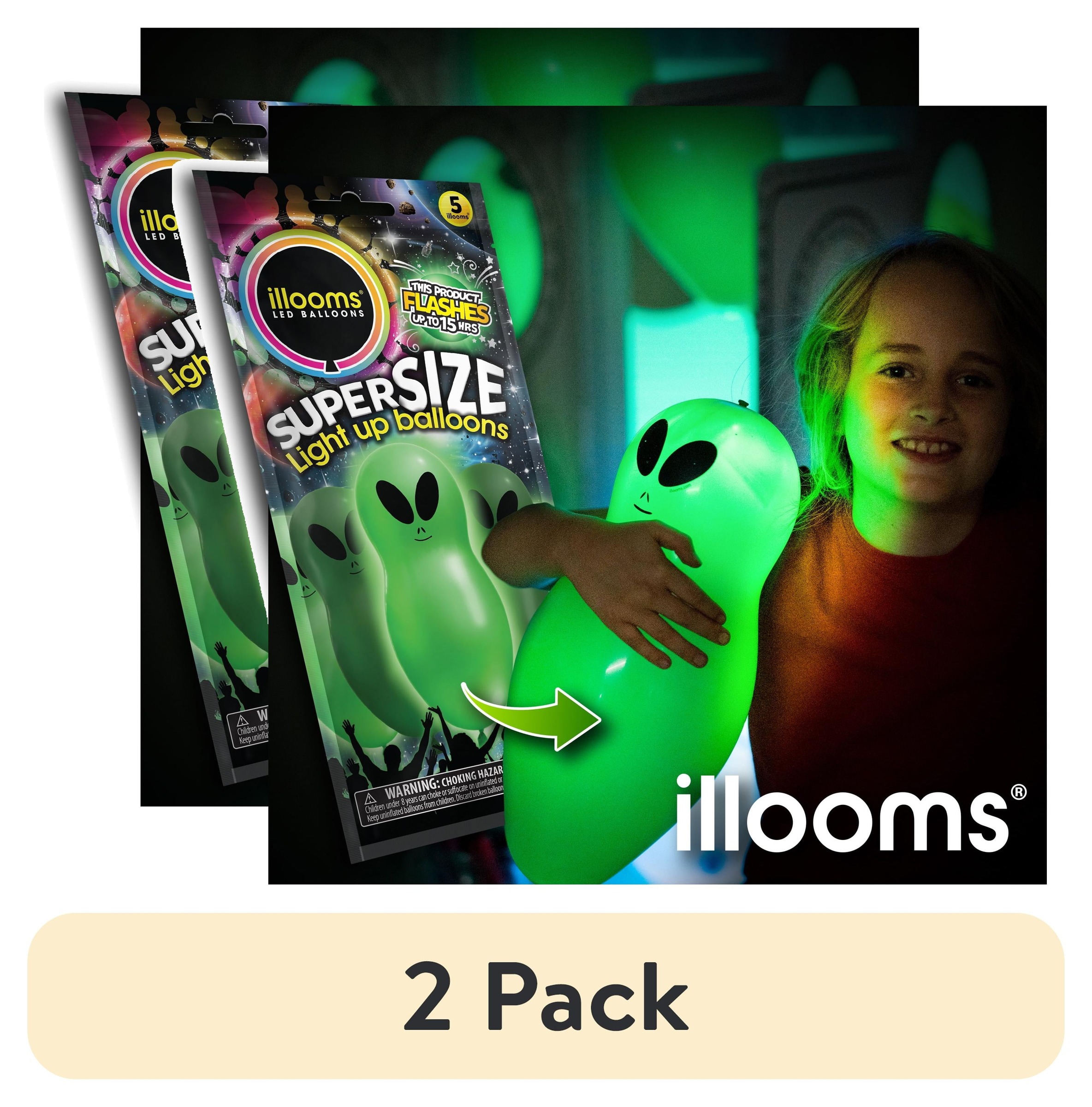 illooms LED Light-Up Latex Alien Party Balloons, Green, 5 pack