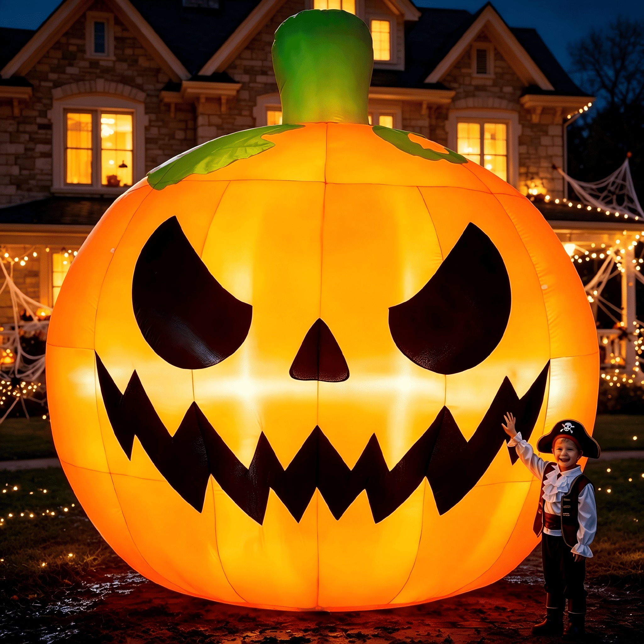 Joyfy 7 ft Halloween Inflatable Long Pumpkin with Witch's Cat Decorations Inflatables with Build-in LEDs, Halloween Decor Outdoor Blow Up Yard Decorations