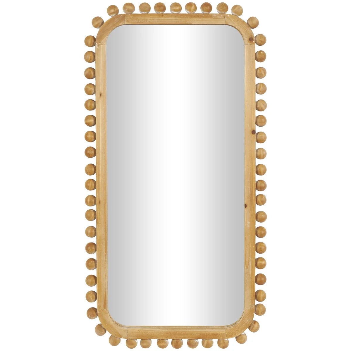Brown Fir Wood Beaded Frame Wall Mirror 23.50in L x 1.50in W x 45.38in H