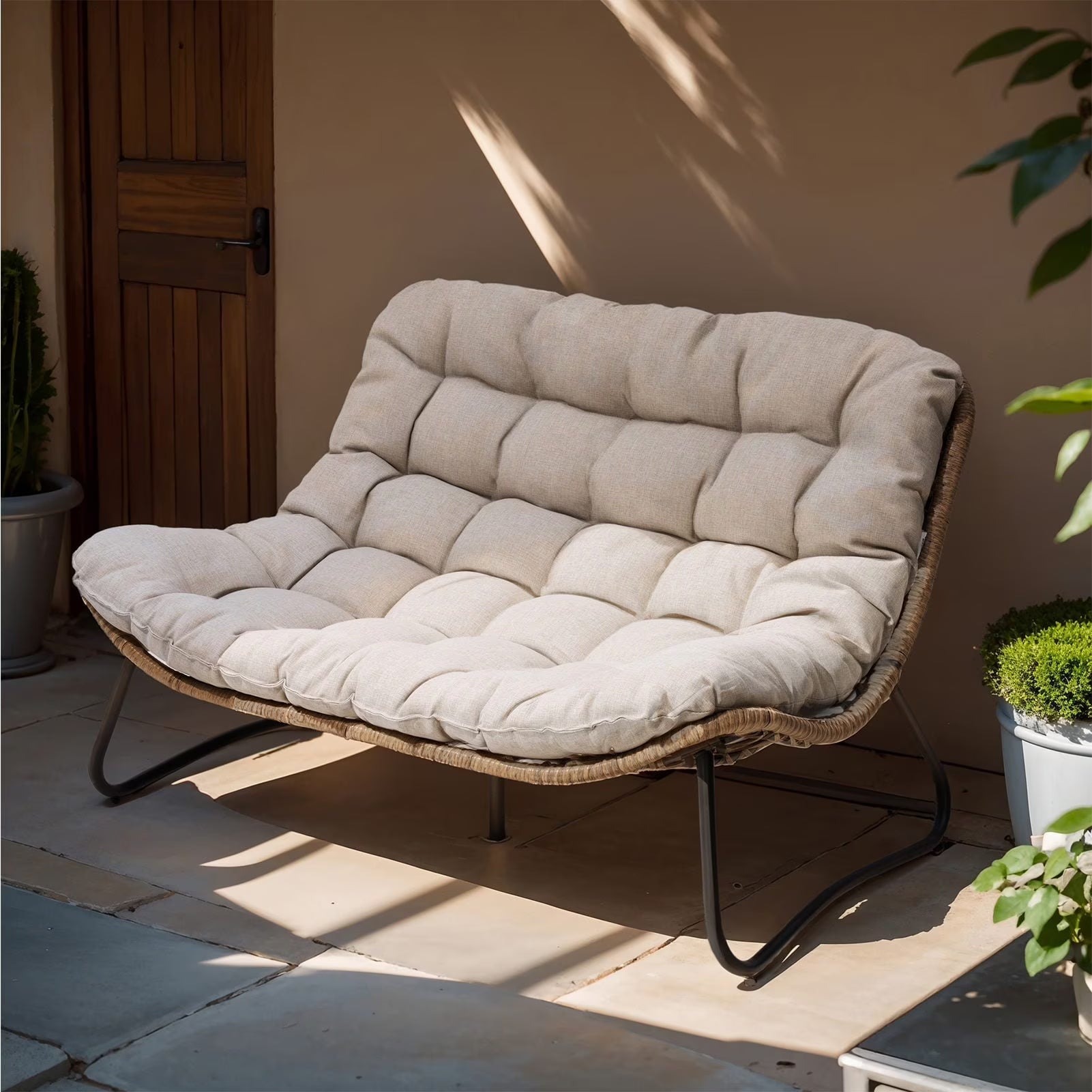 Crestlive Products Patio Loveseat With Cushions, Beige, 53 in x 36 in x 30 in, 350 Pounds Capacity
