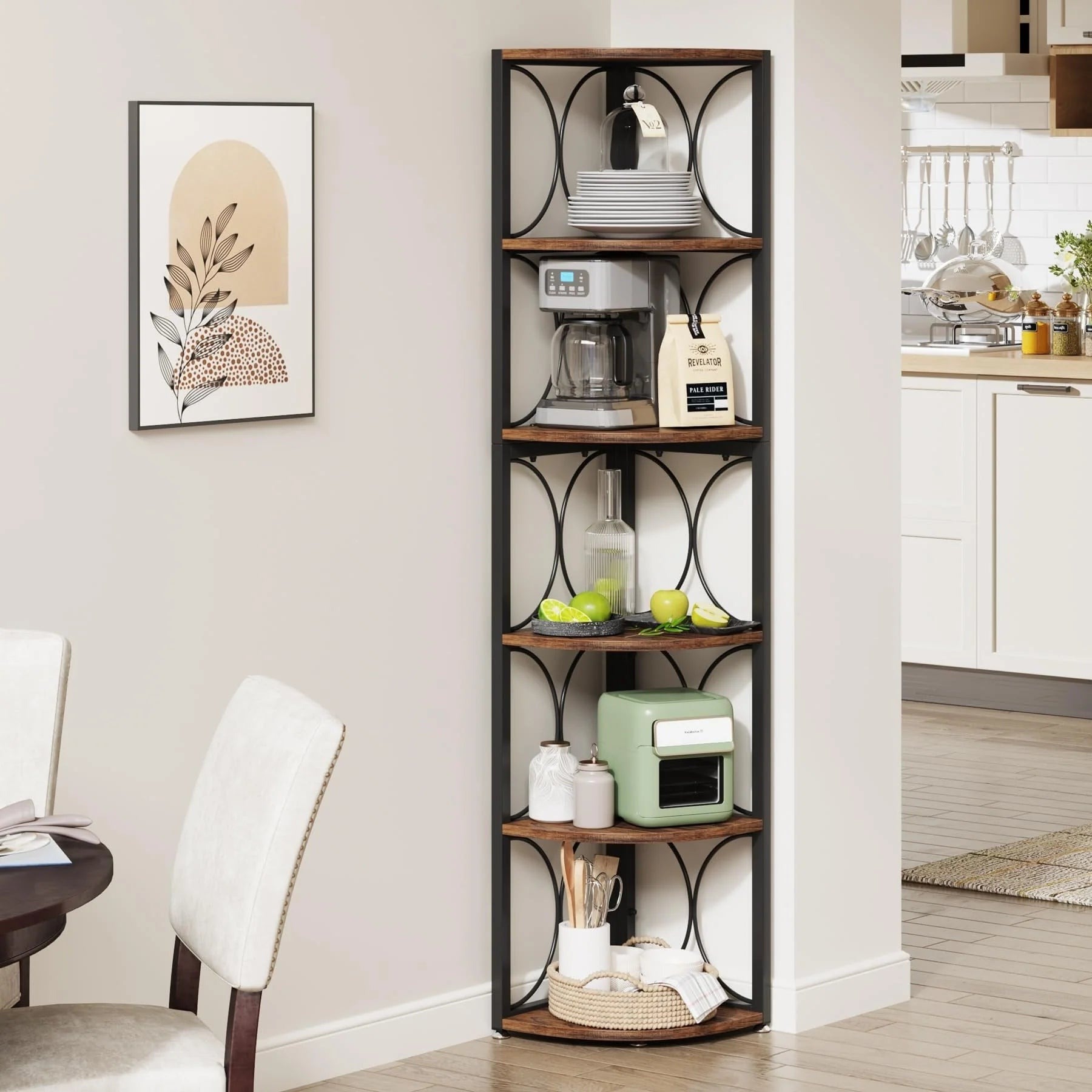 67 Inch Tall 6-Tier Freestanding Corner Bookshelf and Storage Shelving Unit
