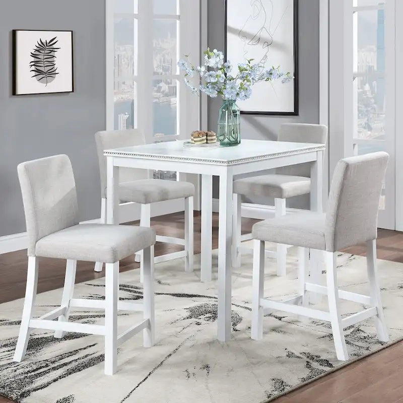 Modern 5-Piece Counter Height Dining Set With Square Table And 4 Upholstered Chairs