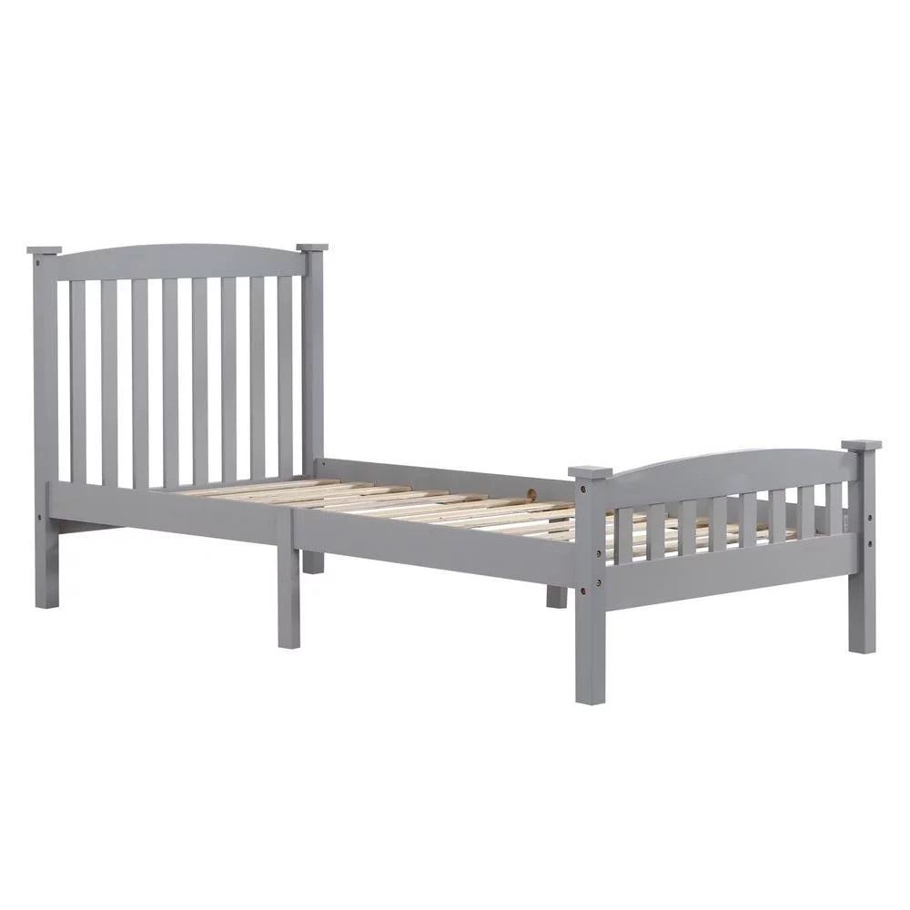 Ktaxon Wood Bed Frame With Headboard And Footboard, Gray Twin Size