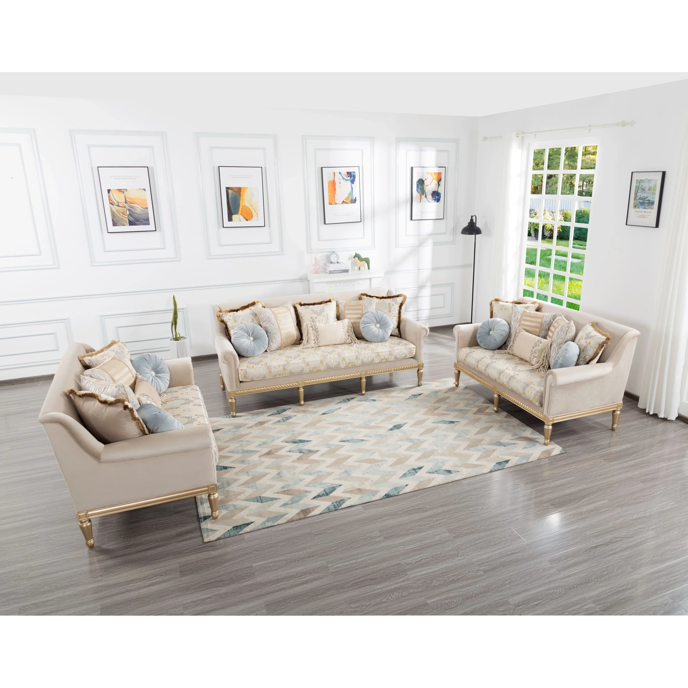 84in Modern Velvet Sofa Set, 3-Seater Couch With Loveseat, Beige