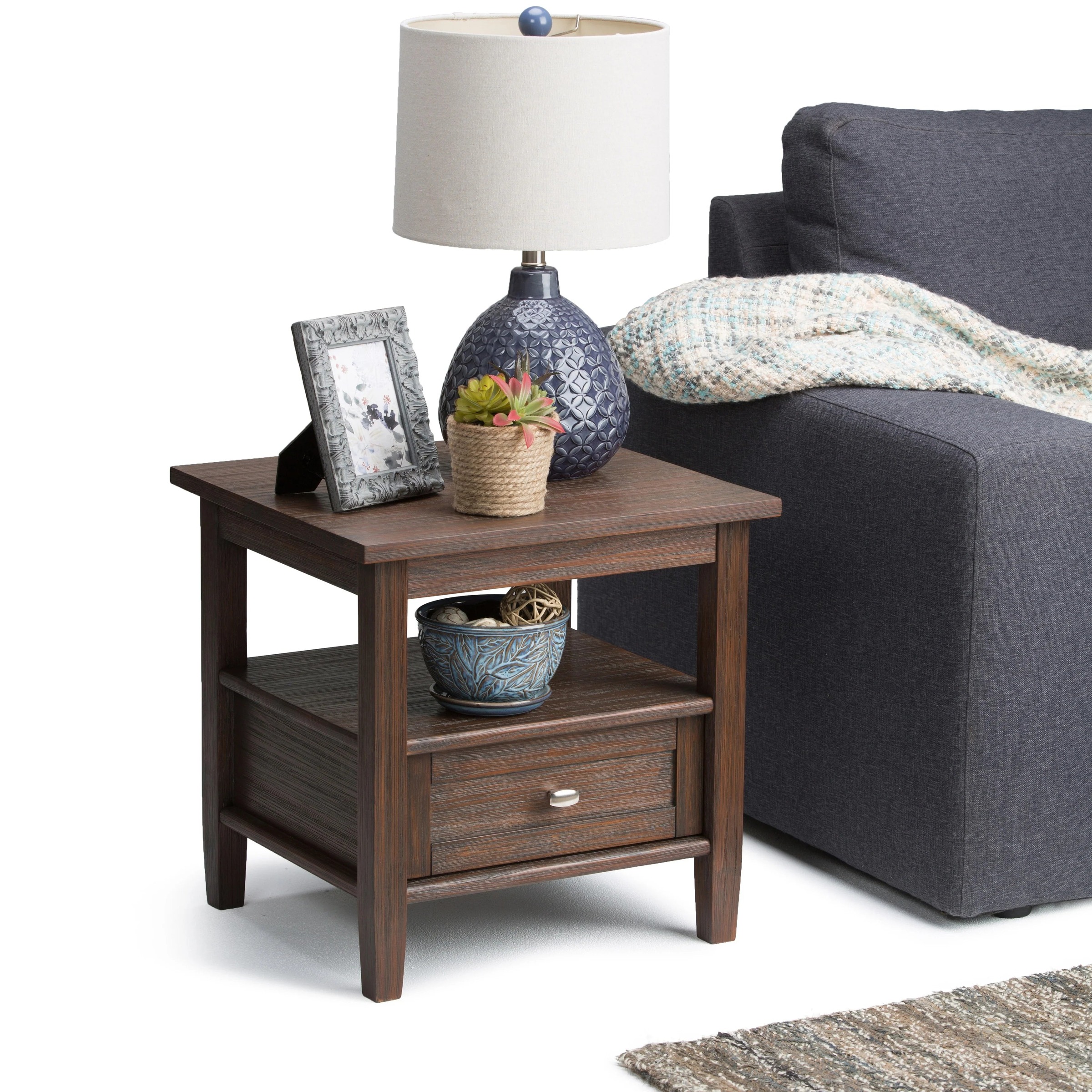 Solid Wood Rectangle End Table With Drawer And Shelf, 18.1in D x 20in W x 19.5in H - Norfolk