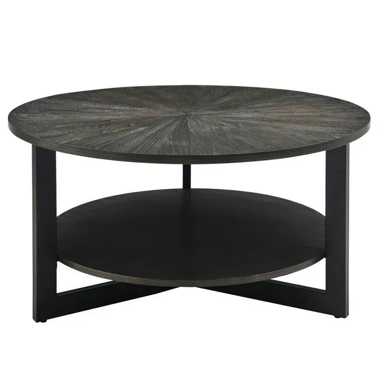 Round Coffee Table With Storage Shelf - 33.5 in