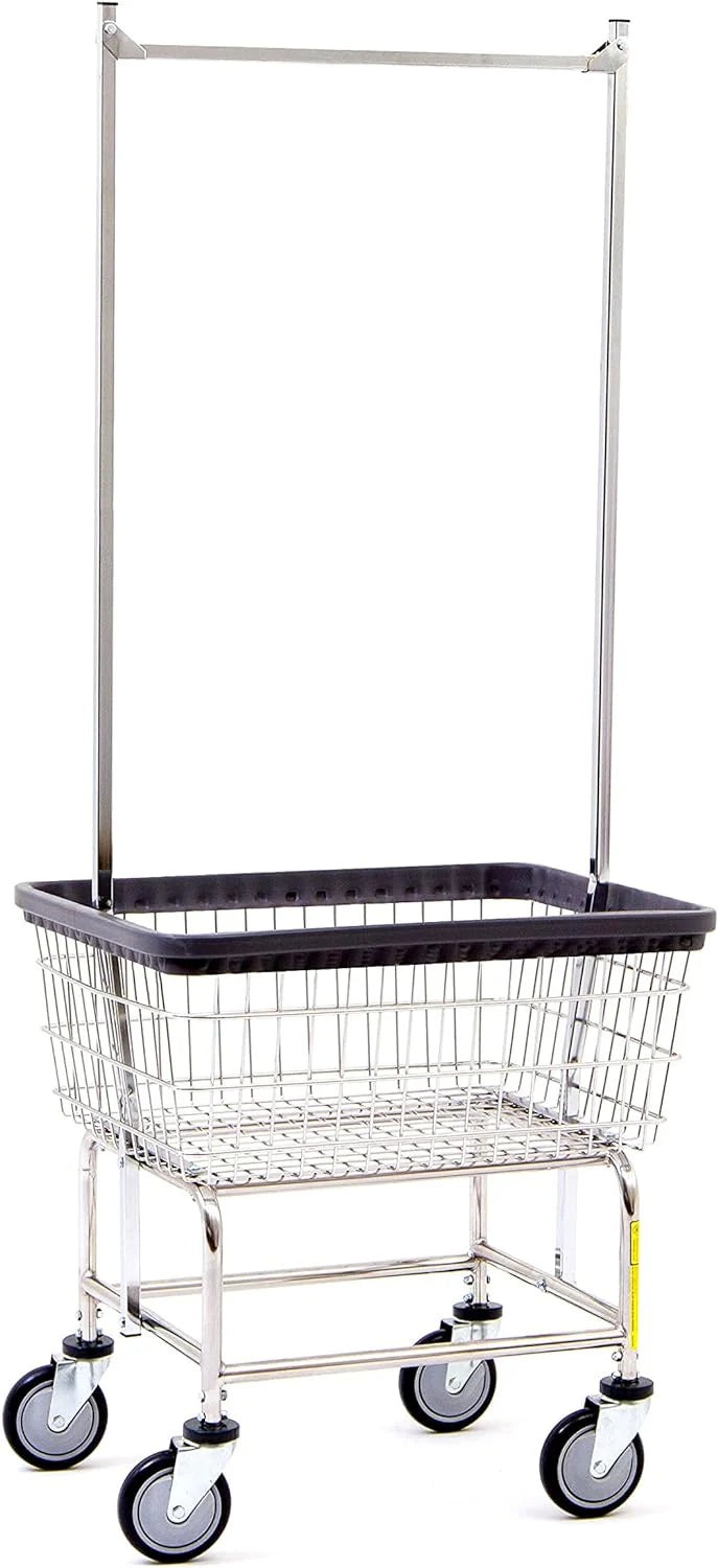 R&B Wire Products Heavy Duty Wire Laundry Cart With Double Rod Rack, Chrome - 100CEC58C