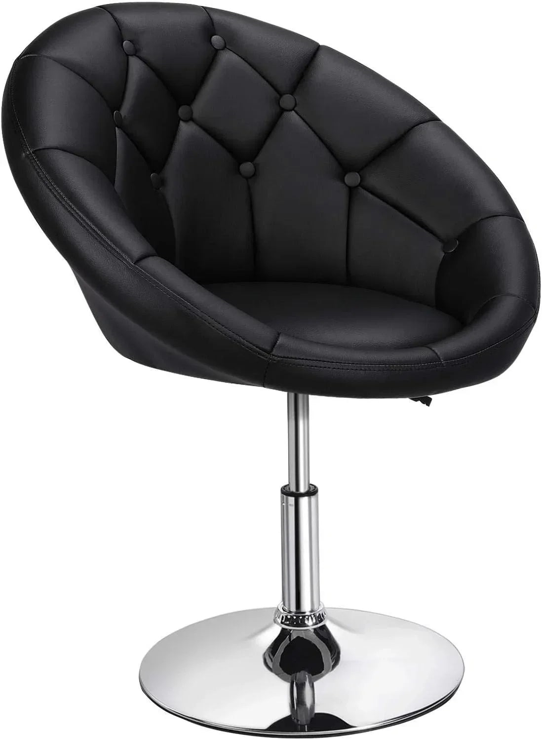 HOMEZY Tufted Swivel Vanity Chair, Black - Height Adjustable, 360-Degree