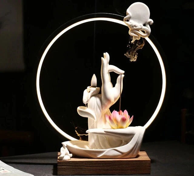 Ceramic Feng Shui Backflow Incense Burner With LED Light Ring