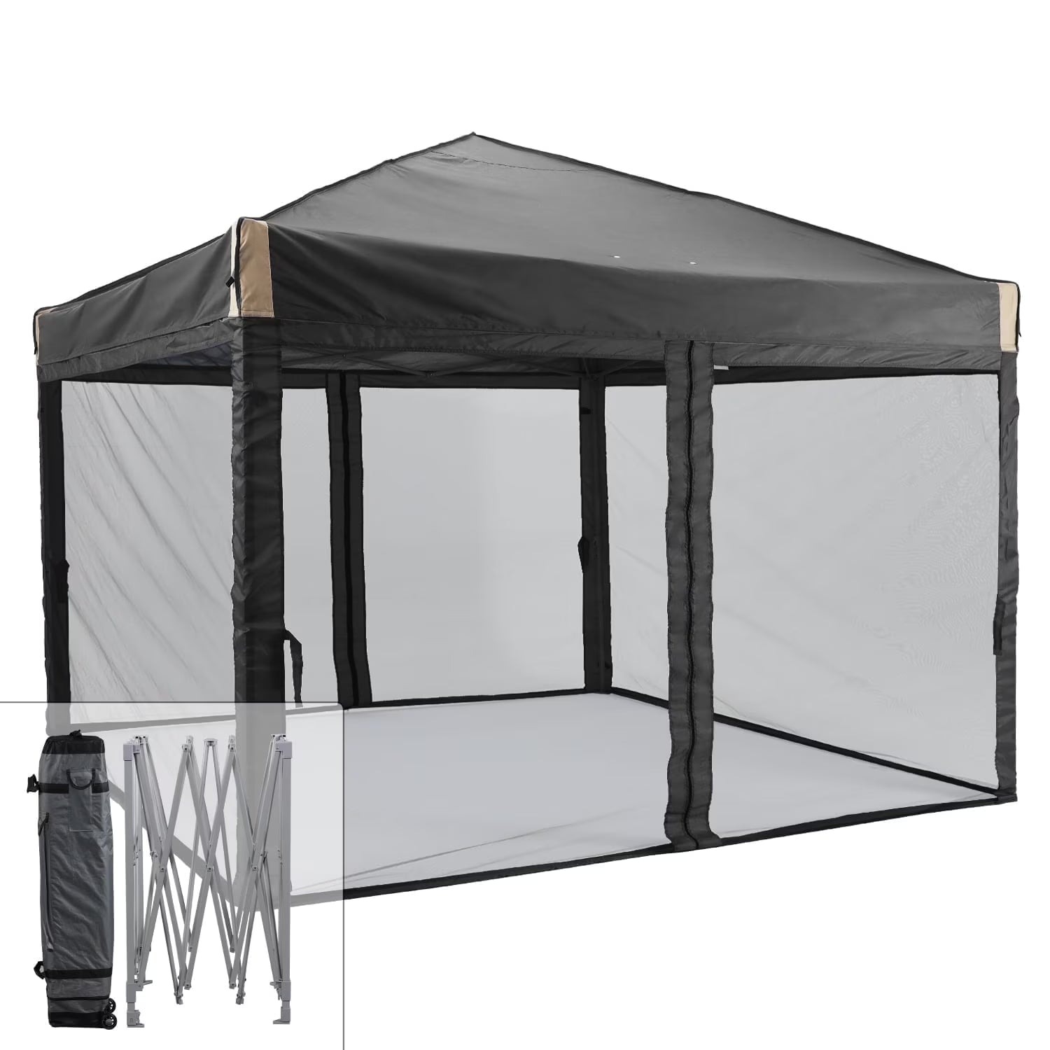 Aoodor Pop Up Canopy 12'x12' With Removable Mesh Sidewalls - Black