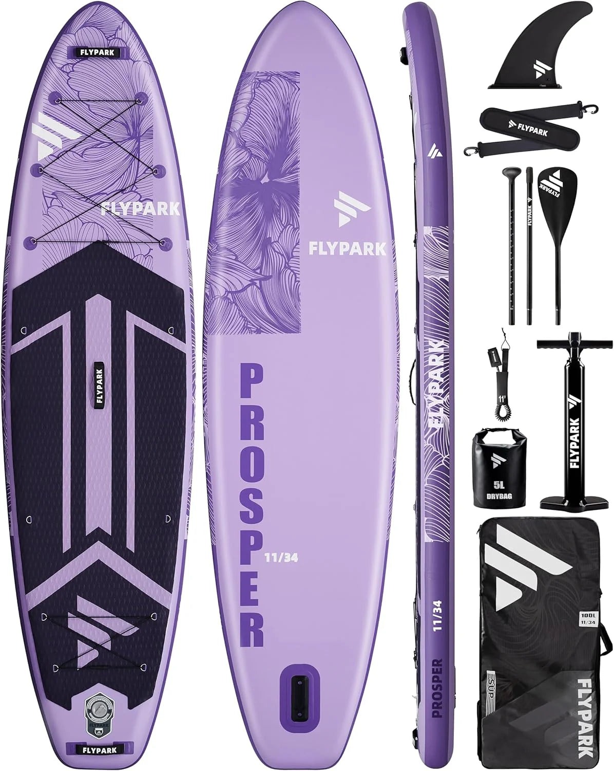 Flypark Inflatable Paddleboard, 11-inch x 34-inch, 420 Pounds Capacity, 15 D-Rings