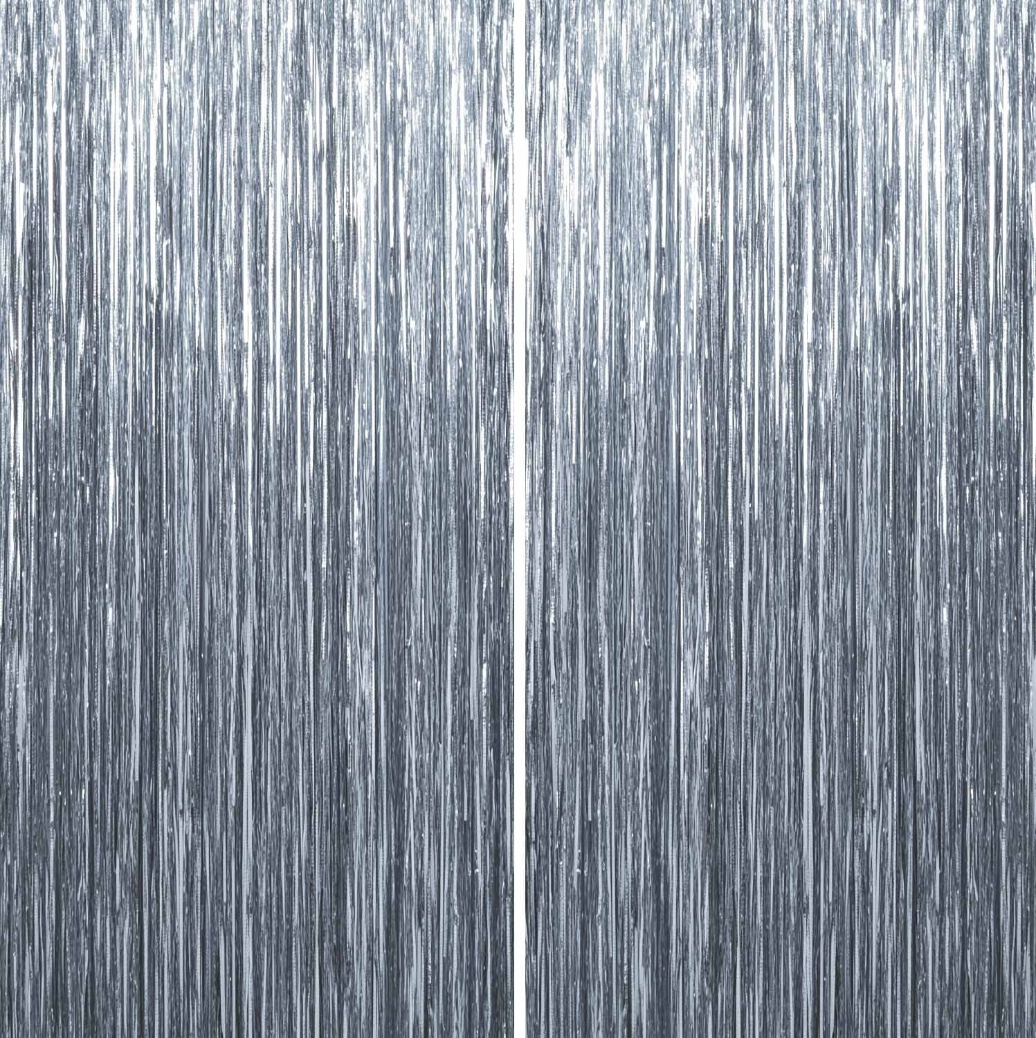 Sm:)e 2-Pack Light Bright Silver Foil Fringe Curtains for Events - Birthday, Wedding, Graduation, Christmas, Baby Shower, various festivals Decor Photo Booth Fun!