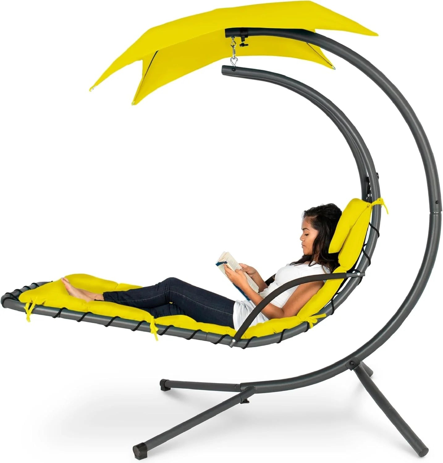 Best Choice Products Outdoor Hanging Steel Chaise Lounge Chair With Canopy, Charcoal Gray - SKY5871